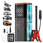 Compact Car Jump Starter And Tyre Inflator Combo, 12V Vehicle Battery Booster, Cordless Air Pump with Power Bank Function And Emergency LED Light for Roadside Use