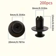 200pcs 8mm Car Plastic Rivet Fasteners, Suitable for Door Trim Fixing, Black Simple Practical Essential Accessories, Fender Bumper Edge Trim Clips, Car Bumper Rivets, Car Interior Accessories, Trim Clips, Modern Auto Parts, Streamlined Fasteners