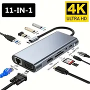 11-in-1 USB-C Docking Station Compatible for MacBook/Windows Laptops with USB- PD, Triple Display VGA/Ethernet, USB-C Hub, Audio Jack & SD Card Reader for Smartphones/Tablets, Expansion Base for USB-C Devices