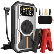 12000mAh Jump Starter Power Pack, 6000A Car Battery Booster 12V Jump Starter with 150PSI Tire Inflator Portable Air Compressor, with LCD Display, Jump Starter Power Bank (7.5L Gas/6L Diesel), LED Light