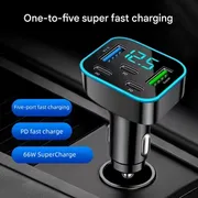 Fast Charging Car Charger with Retractable Data Cable Digital Display Car Phone Charger for Iphone