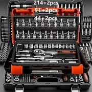 51+2/44+2pcs Heavy-Duty 1/4 3/8 1/2" Socket Wrench Set, Professional Mechanics Repair Tool, Quick-Release Ratchet, Screwdriver Kit, And Extension for Manual Use on Cars, Trucks, Motorcycles, And Versatile Tool Kit for Mechanics with Storage Case