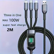 100W Max Multi Charging Cable 3In 1 Multi USB Charger Fast Charging Cable, Multi Charging Cable 3In 1 Multi Iphone Charger Cable Nylon Braided Mfi Universal USB Fast Charging Cord with Type-C/Usb C Micro Lightning for Phone Ipad Iphone