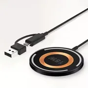 1pc fast charging magnetic wireless charger with 15W plate, designed for iPhone models 17, 16, 15, 14, 13, 12, 11, Pro Max, Mini and 5W for Samsung S25, S24, S23, S23 Ultra, S22, S22+ and for airpods. It has dual input options, USB-C and USB-A