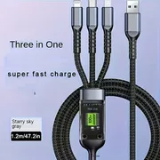100W Max Multi Charging Cable 3In 1 Multi USB Charger Fast Charging Cable, Multi Charging Cable 3In 1 Multi Iphone Charger Cable Nylon Braided Mfi Universal USB Fast Charging Cord with Type-C/Usb C Micro Lightning for Phone Ipad Iphone
