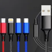 GXLHR 4-in-1 Nylon Braided Round USB-C Fast Charging Cable, Universal USB, Micro, and Lightning Data Sync & Charging Cable, Suitable for Samsung, iPhone 14/13/12/11 Pro/SE/X/8/7/6 Series, Compatible with iPhone and Android Devices