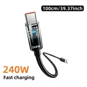 The 240W Super-fast Charging Data Cable Is Transparent and Luminous. It Is a USB to Type-C Charging Cable Suitable for Huawei and Apple Braiding Data Cables and Fast Transmission Charging Cables for Laptops