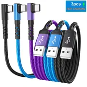 3pcs Type C Fast Charging Cable, Right Angle USB A to USB C Cable, for iPhone 17/16/15 Series, for Samsung Huawei Oppo Vivo Oneplus And More Smartphone, Length 100cm/200cm/300cm