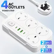 1pc 8-In-1 Power Board/Power Socket/Power Strip, 2M Extension Power Board, 4 AC Sockets, 2 USB 2 Type-C, Suitable for Home, Office, Travel, Computer