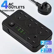 1pc 8-In-1 Power Board/Power Socket/Power Strip, 2M Extension Power Board, 4 AC Sockets, 2 USB 2 Type-C, Suitable for Home, Office, Travel, Computer