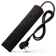 DESIRETECH Black Electric Extension Lead - 4 Gang with UK Plug & 3 Pin Socket - Wall Mountable & Multi Socket Mains Strip for Home, Bedroom, Kitchen, & Office (1 Pack)
